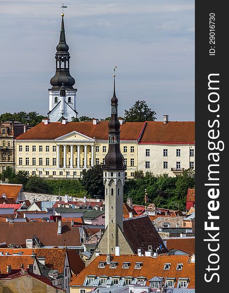 Town Hall, von Kaulbars Palace and St Mary's Cathedral in the Old Town of Tallinn, capital of Estonia