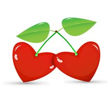 Two Red Cherries In A Heart Shape Royalty Free Stock Images Two Red Cherries In A Heart Shape Royalty Free Stock Images
