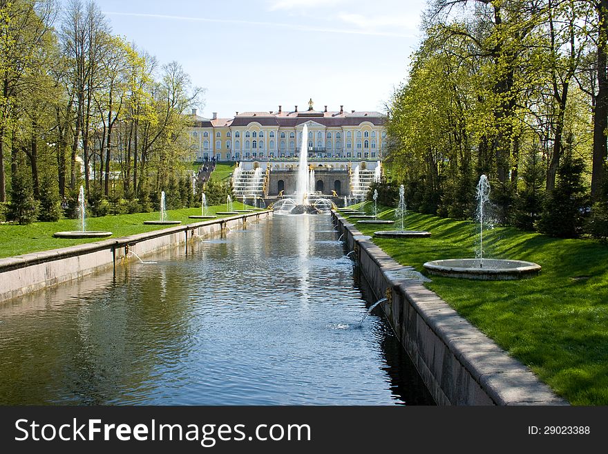 The well-known cascade of fountains of Peterhof. St. Petersburg. Russia. The well-known cascade of fountains of Peterhof. St. Petersburg. Russia.