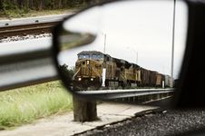 Train In Car Side Mirror Royalty Free Stock Images Train In Car Side Mirror Royalty Free Stock Images
