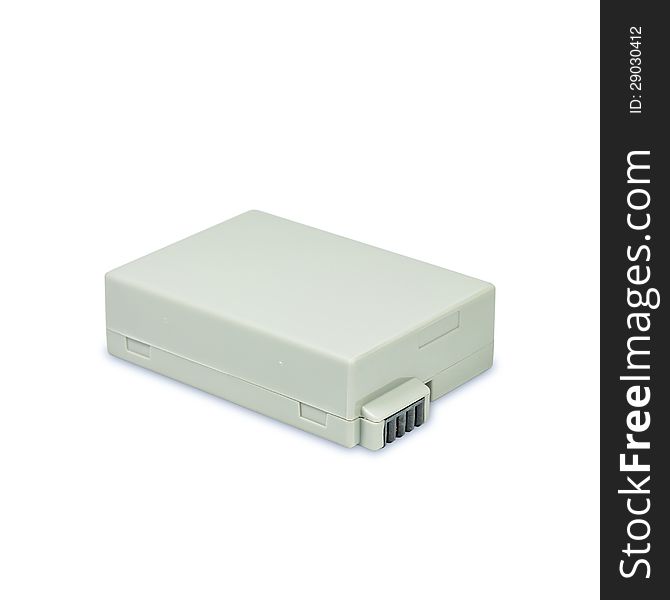 Lithium-ion (Li-ion) rechargeable battery for digital camera, isolated on white with clipping path. Lithium-ion (Li-ion) rechargeable battery for digital camera, isolated on white with clipping path