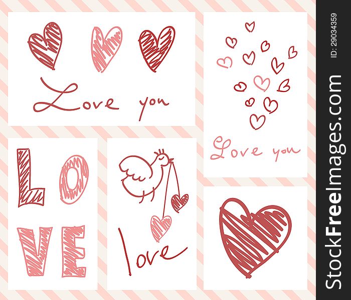 Set of doodle valentine's day cards. Set of doodle valentine's day cards