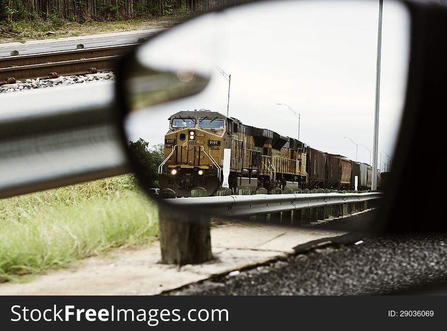 Train In Car Side Mirror