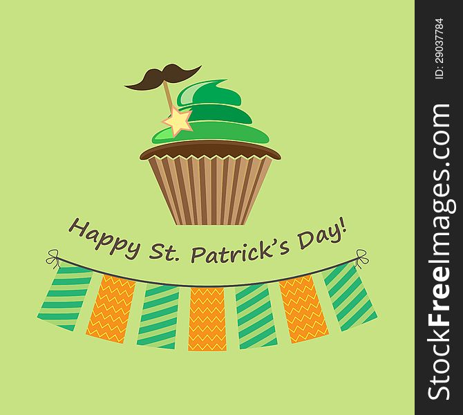 Card for st.patrick`s day with traditional cupcake