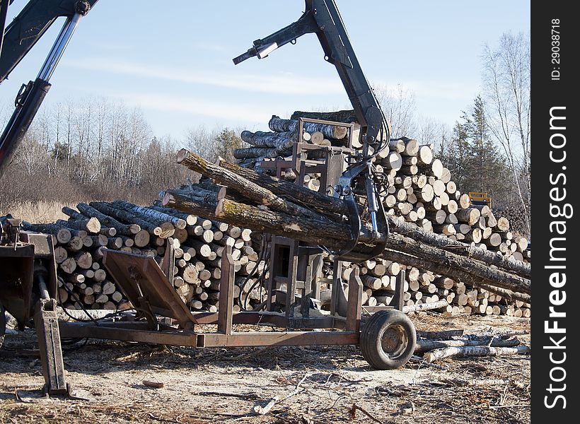 Stacking logs to cut