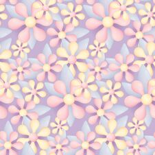 Seamless Pattern With Flowers And Leaves, As If Made Of Glass. Delicate Floral Print With Flower Heads On A Lilac Field. Romantic Royalty Free Stock Images