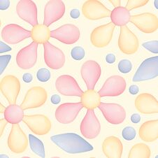 Seamless Pattern With Delicate Glassy Flowers, Leaves And Drops On A Light Background. Delicate Floral Print, Romantic Botanical B Stock Photos