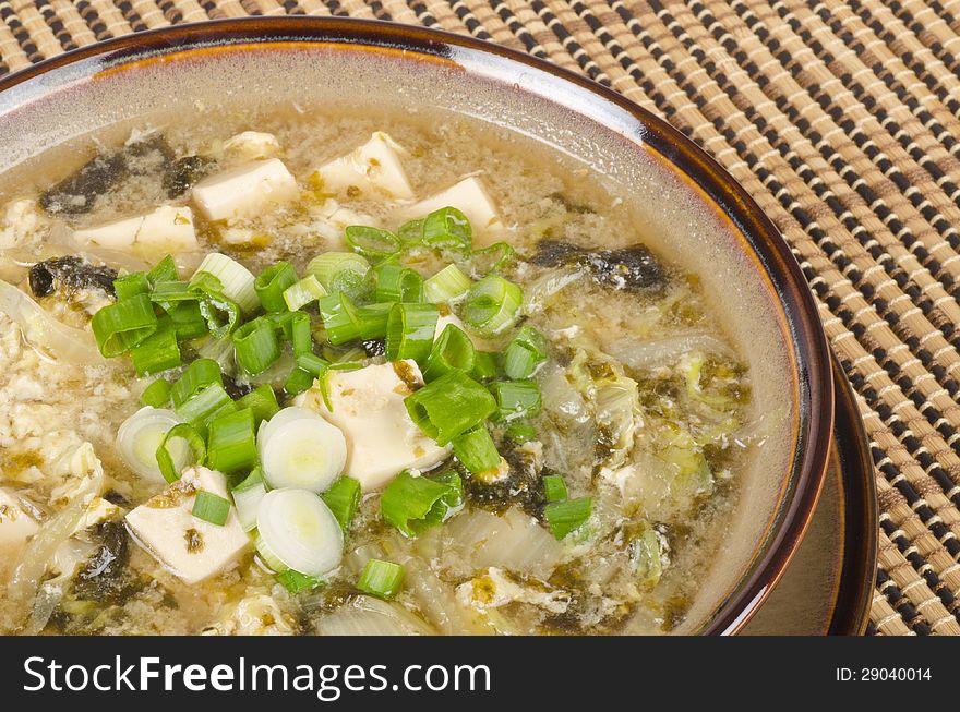 Bowl of tofu soup.