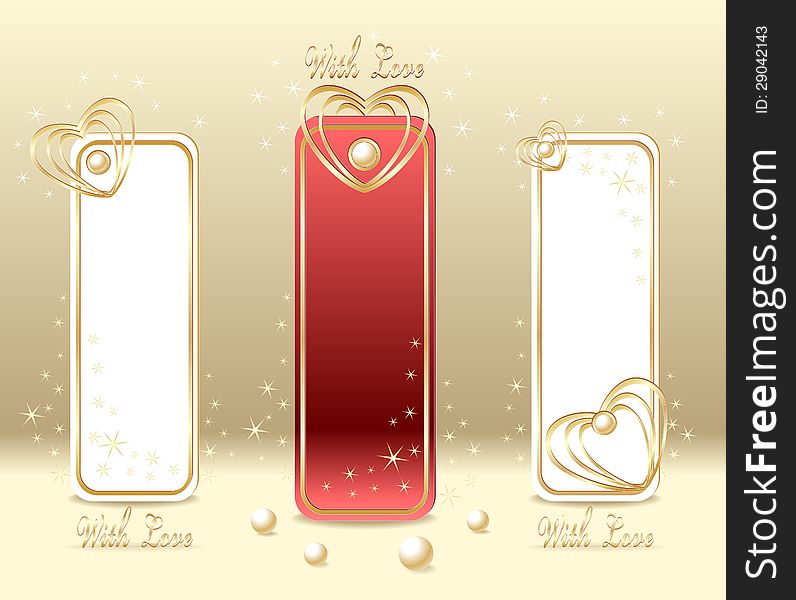 Set Royal Love Labels with hearts and pearls. Set Royal Love Labels with hearts and pearls