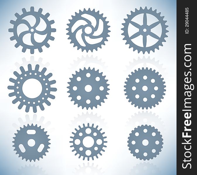 Collection of vector 9 gears icons. Collection of vector 9 gears icons