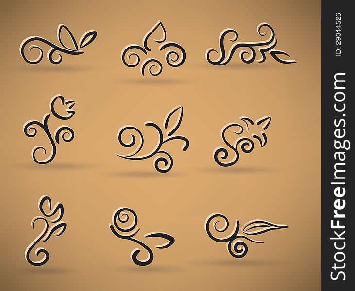 9 vector abstract floral symbols (retro style). 9 vector abstract floral symbols (retro style)