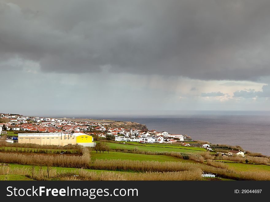 Heavy rain over Relva city, Azores, Portugal