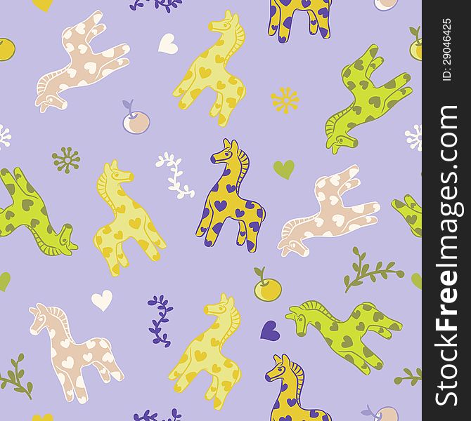 Baby seamless pattern with horse and apple