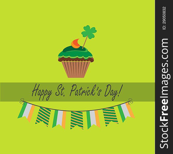 Card for st.patrick`s day with traditional cupcake