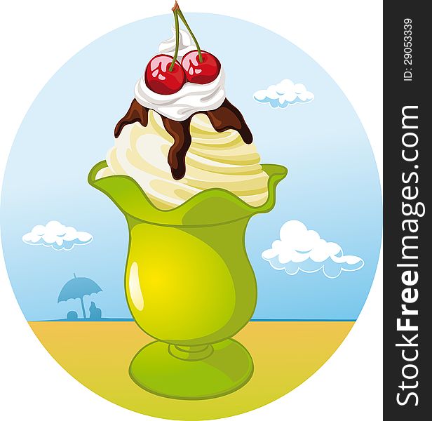 Ice cream cup - holiday refreshing with cherry