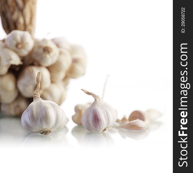 Garlic on white background, Tropical spices
