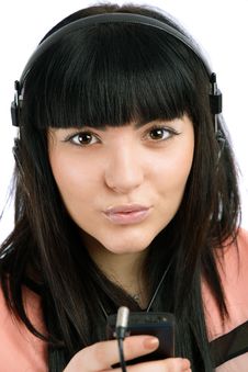 Young Woman With Headphones Listen Music, Isolated On Royalty Free Stock Photos Young Woman With Headphones Listen Music, Isolated On Royalty Free Stock Photos