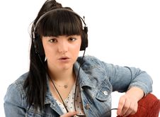 Young Woman With Headphones Listen Music, Isolated On Royalty Free Stock Image Young Woman With Headphones Listen Music, Isolated On Royalty Free Stock Image