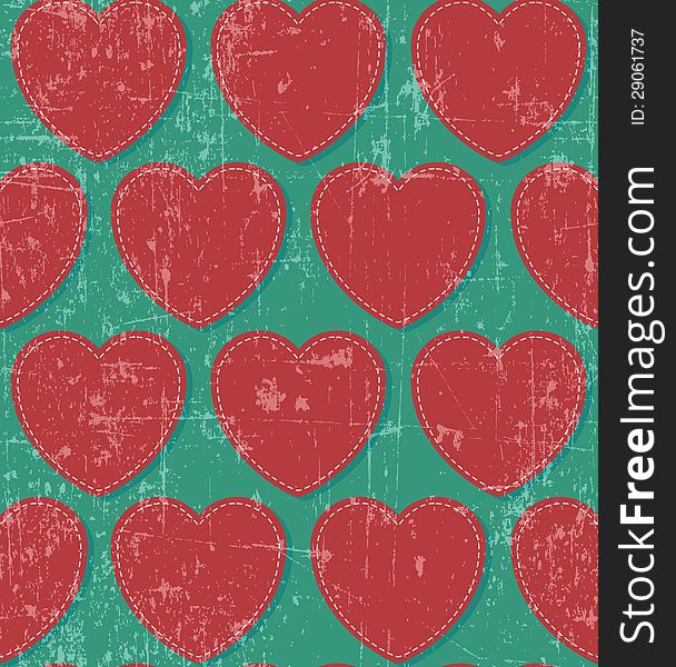 Retro red hearts on grunge background, seamless pattern. Retro red hearts on grunge background, seamless pattern