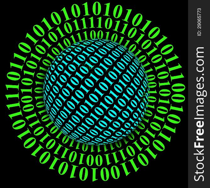 Planet Model and binary code as abstract illustration