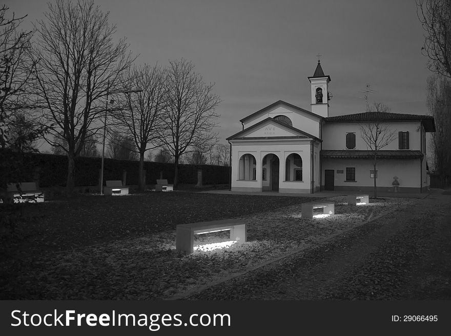 The sanctuary of Madonna delle Quaglie at sunset. The sanctuary of Madonna delle Quaglie at sunset