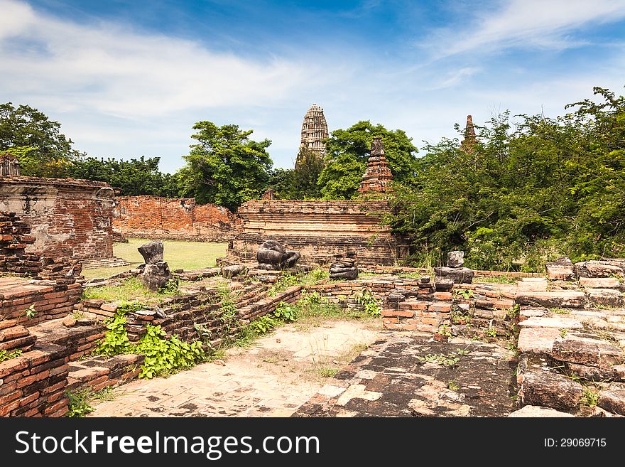 Ancient temple of Ayutthaya,  Wat Mahathat, Thailand.