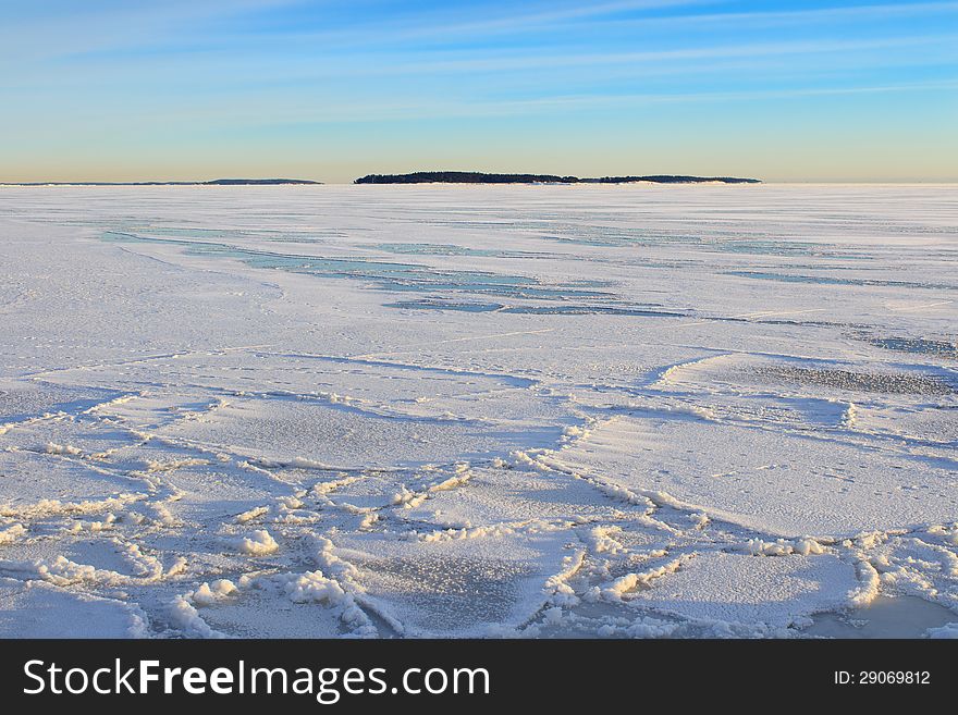 Arctic look winter afternoon landscape form sea coast of Helsinki