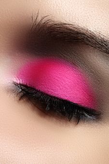 Close-up Of Fashion Eyes Make-up, Bright Pink Eyeshadow Stock Photo Close-up Of Fashion Eyes Make-up, Bright Pink Eyeshadow Stock Photo
