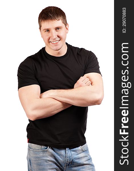 Portrait of the young happy smiling man isolated on a white background