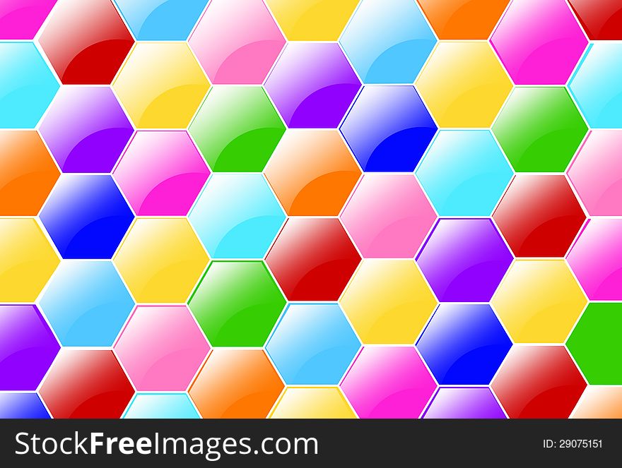 Abstract wallpaper made of glossy colorful hexagons that look like candy. Abstract wallpaper made of glossy colorful hexagons that look like candy.