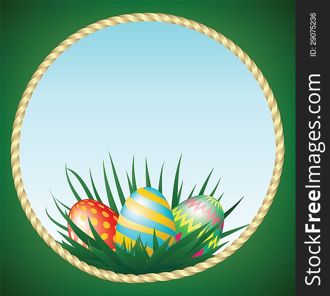 Easter eggs and grass in frame