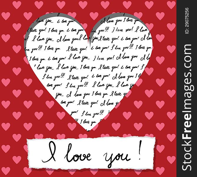 Valentine card with handwritten I love you
