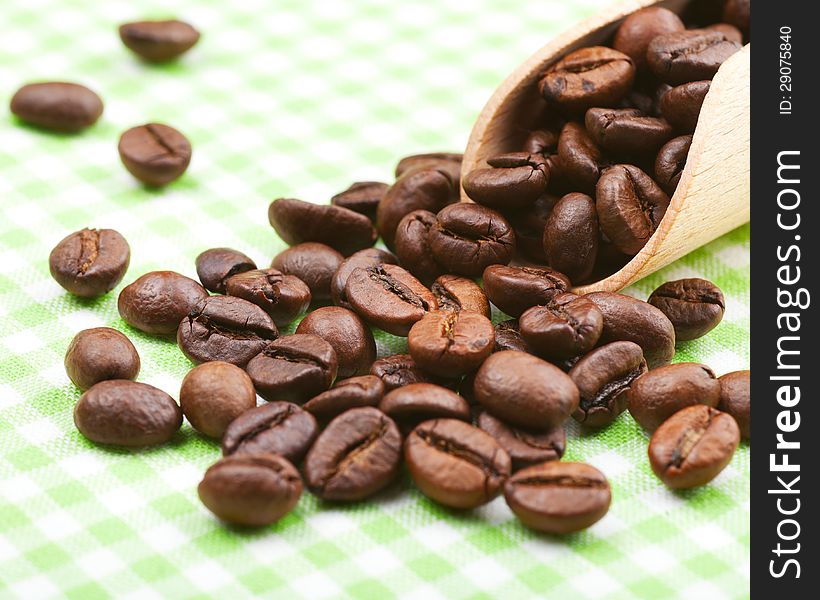 Coffee beans on kitchen table