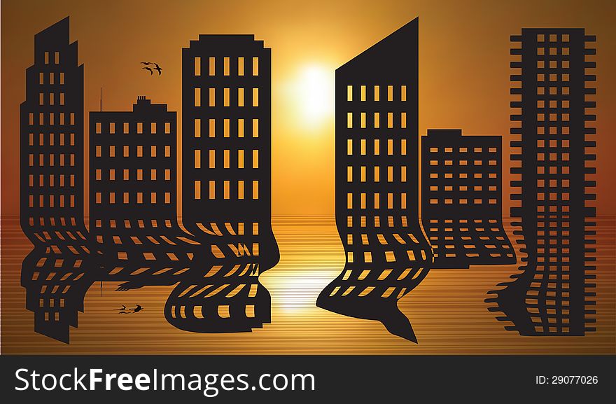 Vector illustration of cityscape at dawn. Vector illustration of cityscape at dawn