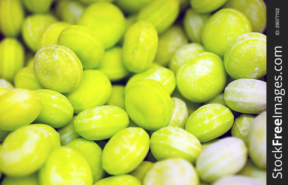 Close up of green candy, shallow depth of field