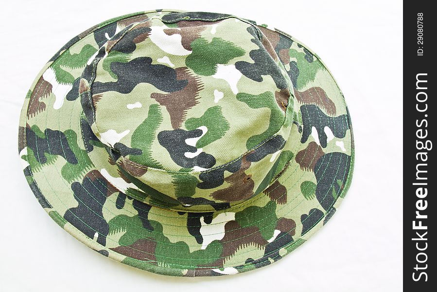 Top view of camouflage hat isolated on white background