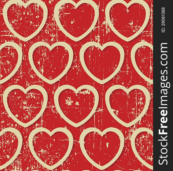 Light beige hearts on grunge background, seamless pattern. Light beige hearts on grunge background, seamless pattern