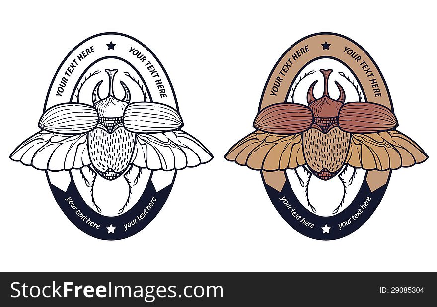 Vector badge with beetle in retro style. Vector badge with beetle in retro style