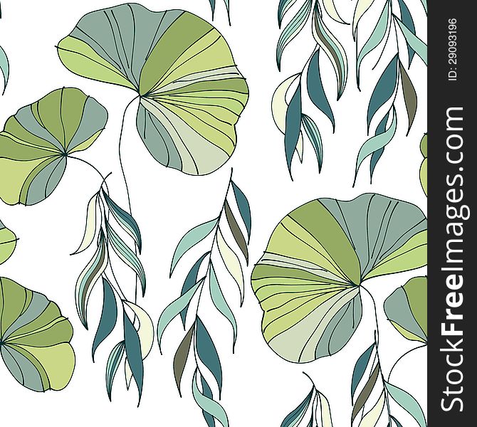 Lily Willow Branches Seamless Pattern Background