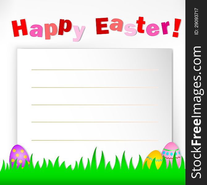 Postcard Happy Easter with grass and eggs. Postcard Happy Easter with grass and eggs