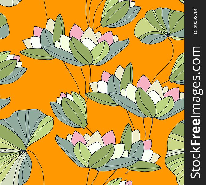 Waterlily seamless flower tropical pattern illustration