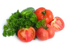 Cucumbers, Tomatoes And Greens Stock Photos Cucumbers, Tomatoes And Greens Stock Photos