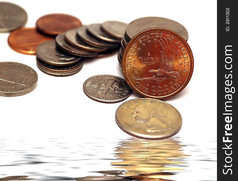 A pile of money isolated on a white back ground