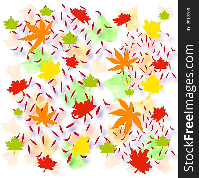 Autumn leaves 3d scattered on white background. Autumn leaves 3d scattered on white background
