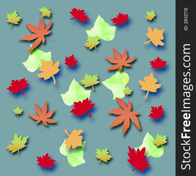 Autumn leaves 3d scattered on gray background. Autumn leaves 3d scattered on gray background