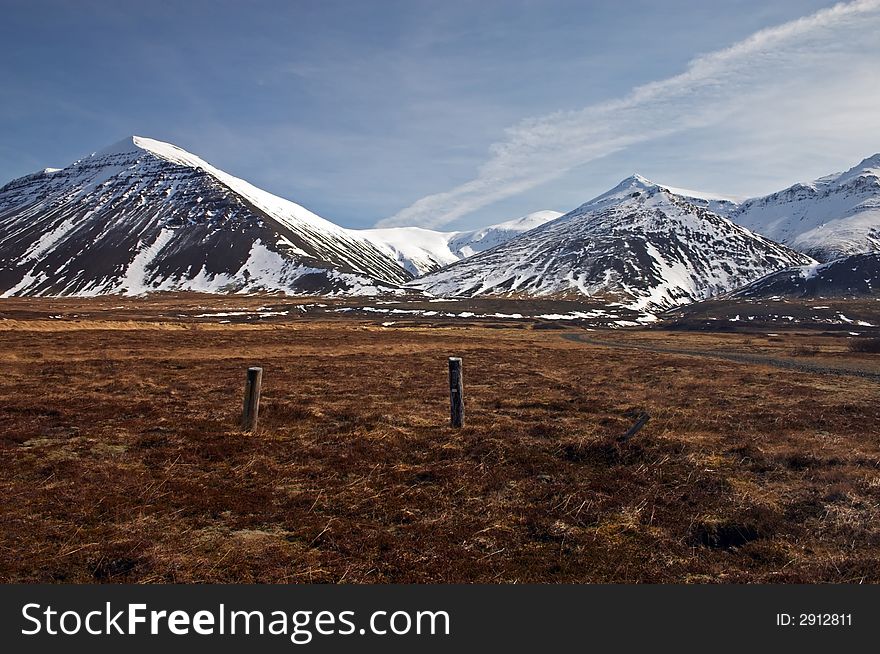 Icelandic landscape with mountains and grass