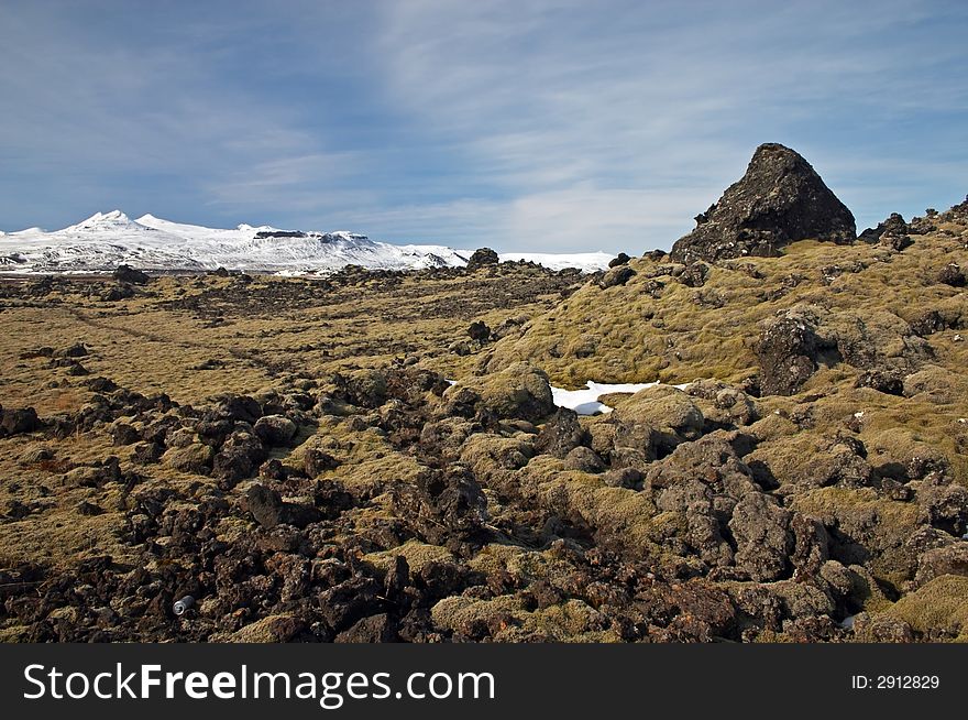 Icelandic landscape with mountains and moss