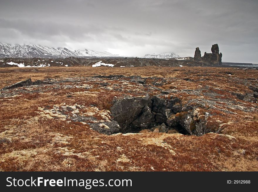 Icelandic landscape with grass and rocks