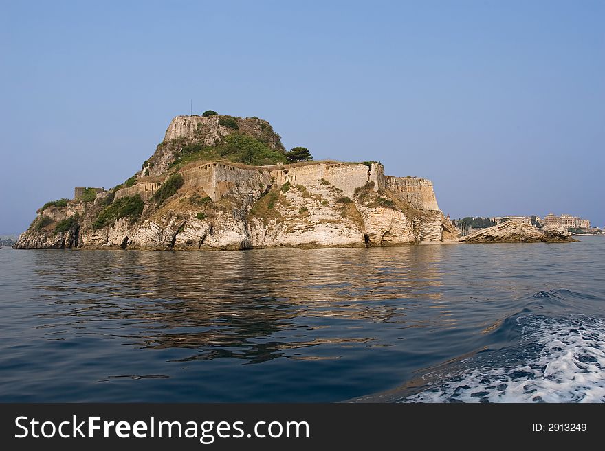 Corfu town - Greece old fortress landscape view from sea. Corfu town - Greece old fortress landscape view from sea