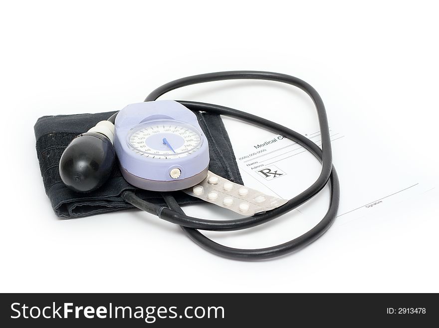 Sphygmomanometer on a white isolated background